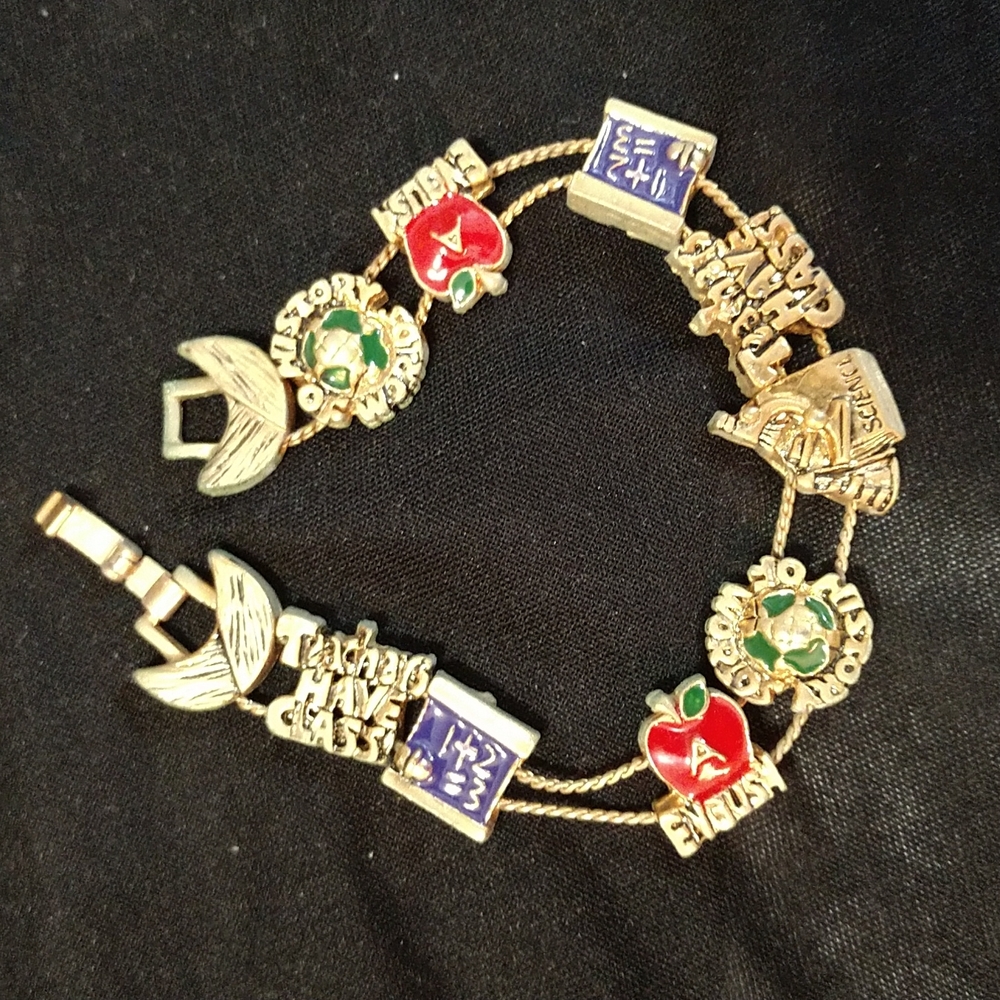 Teachers Slide Bracelet  Gold-tone (School Teacher) "TEACHERS HAVE CLASS"